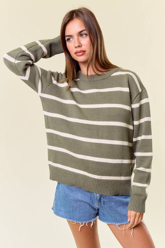 Scallop Neckline Striped Sweater