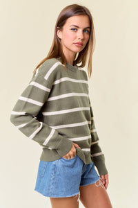 Scallop Neckline Striped Sweater