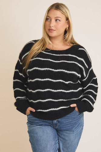 Plus Long Sleeve Stripe Sweater Top