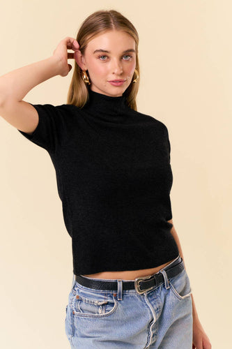 MOCK NECK BASIC SWEATER TOP - Black