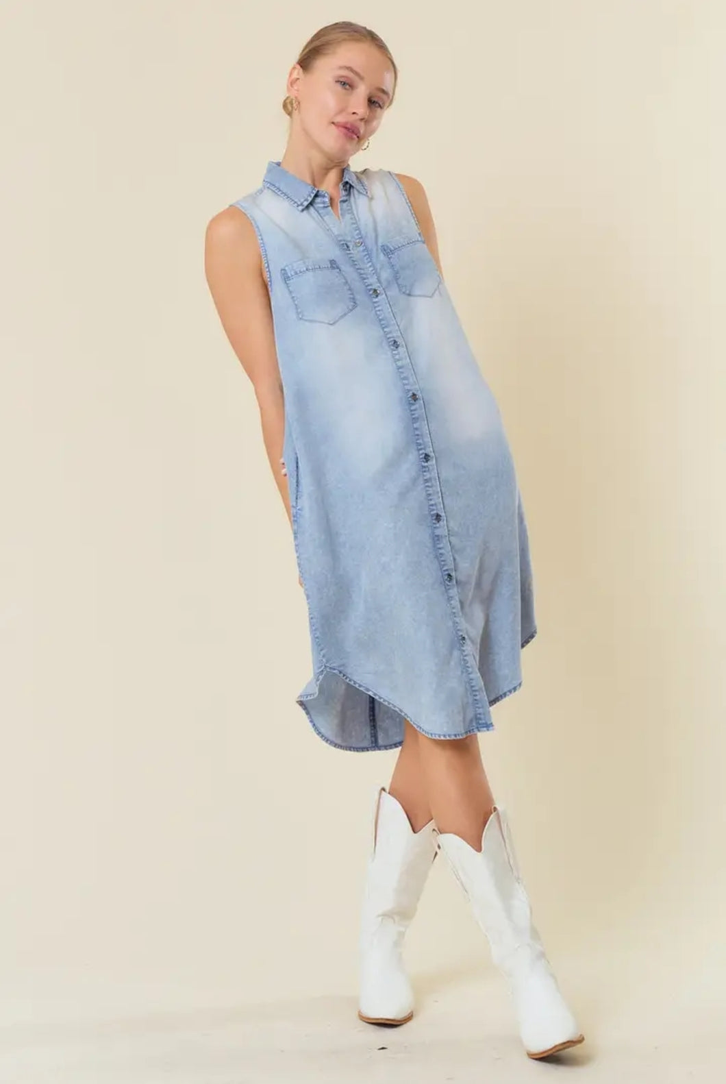 Denim Knee Length Dress