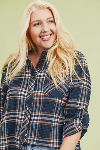 Plaid Roll Sleeve Top