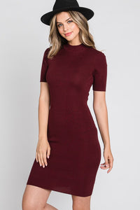 Wine Knit Fitted Dress