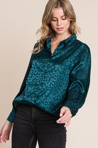 Leopard Satin Button Down