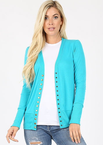 Ice Blue V- Neck Button Up Cardigan