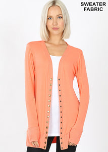 Deep Coral Snap Button Cardigan W/ Pockets