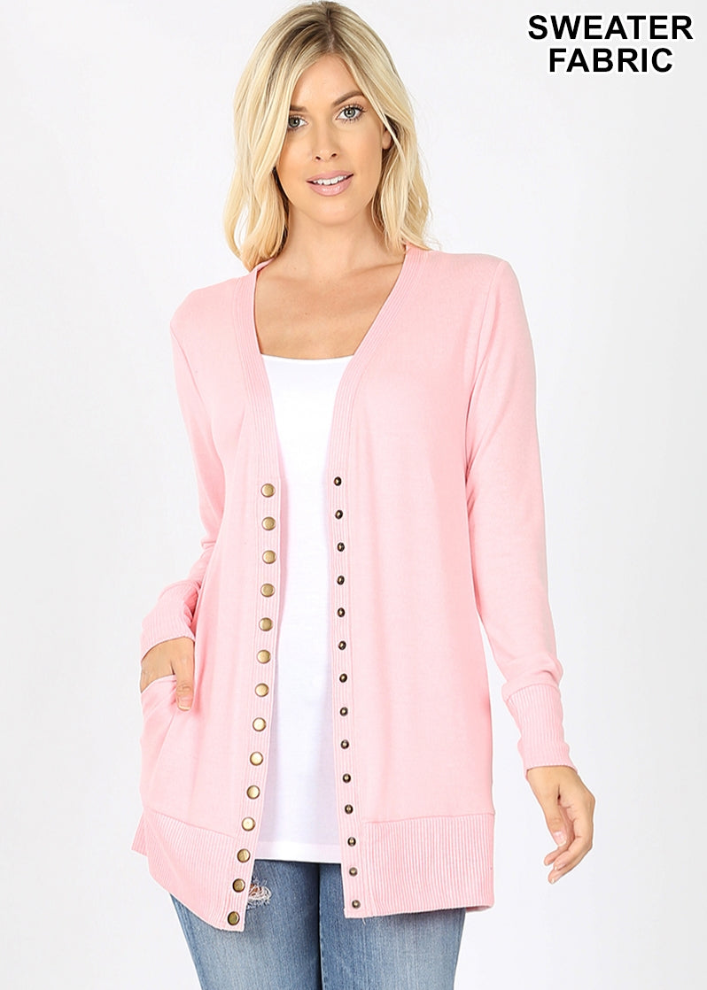 Dusty Pink Snap Button Cardigan W/ Pockets