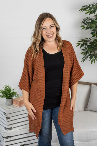 Rust Side Slit Cardigan