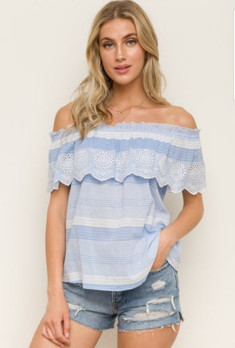 Light Blue Off the Shoulder Top