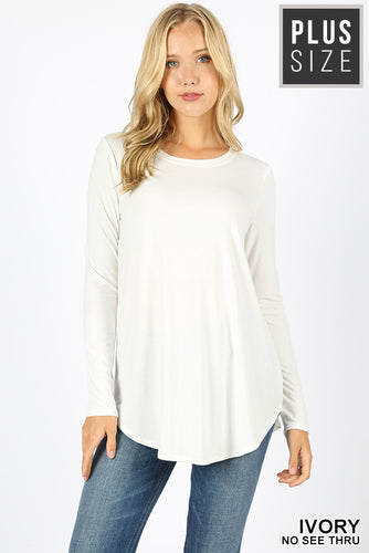 Ivory Longsleeve Round Neck Top-Curvy