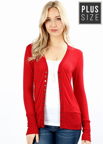 Ruby V- Neck Button Up Cardigan-Curvy